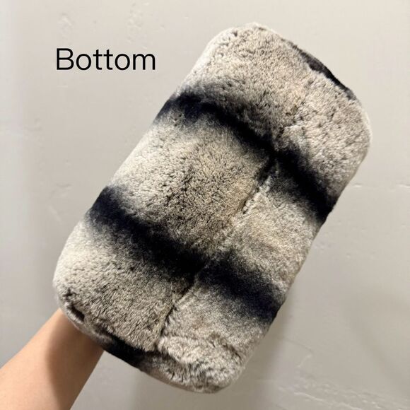 2 Tone Gradient Real Rex Rabbit Fur Boston Bag/Crossbody & 2 Fur Balls Charm - Picture 13 of 16